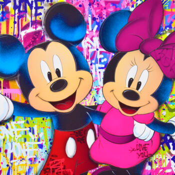 Painting titled "MINNIE MICKEY HAPPI…" by Vincent Bardou, Original Artwork, Acrylic Mounted on Wood Stretcher frame