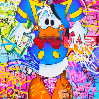 Painting titled "DONALD DUCK" by Vincent Bardou, Original Artwork, Spray paint Mounted on Wood Stretcher frame