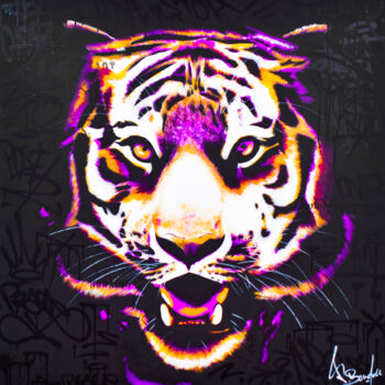 Painting titled "ART TIGER" by Vincent Bardou, Original Artwork, Acrylic Mounted on Wood Stretcher frame