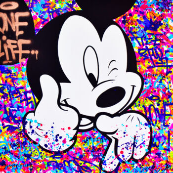 Painting titled "MICKEY ONE LIFE" by Vincent Bardou, Original Artwork, Acrylic Mounted on Wood Stretcher frame
