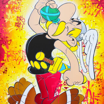 Painting titled "ASTERIX ART" by Vincent Bardou, Original Artwork, Oil Mounted on Wood Stretcher frame