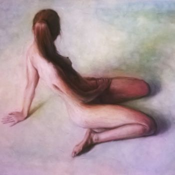 Painting titled "femme nue à genoux" by Vincent Bertrand, Original Artwork, Acrylic