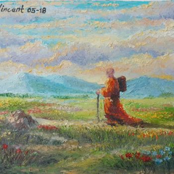 Painting titled "A Monk's Life" by Vincent Cases, Original Artwork, Oil