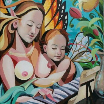 "Winged Mother and C…" başlıklı Tablo Vincent Cases tarafından, Orijinal sanat, Akrilik