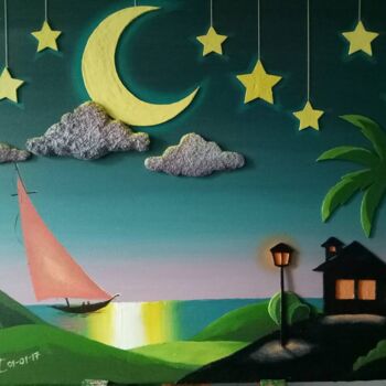 Painting titled "The Moon and the St…" by Vincent Cases, Original Artwork