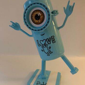 제목이 "Minion Keith Haring"인 조형물 Vincent Duchêne로, 원작, 스테인레스 스틸