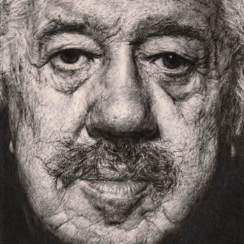 Drawing titled "Michel Simon" by Vincent Haller, Original Artwork, Charcoal Mounted on Cardboard
