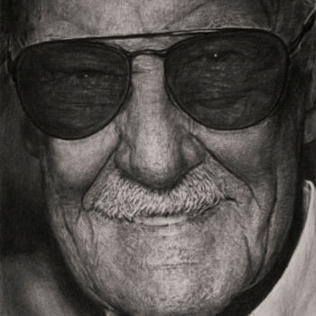 Desenho intitulada "Stan Lee" por Vincent Haller, Obras de arte originais, Carvão Montado em Cartão