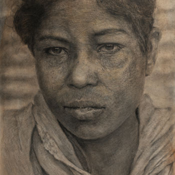 Dessin intitulée "indienne de Jodhpur…" par Vincent Haller, Œuvre d'art originale, Fusain Monté sur Carton