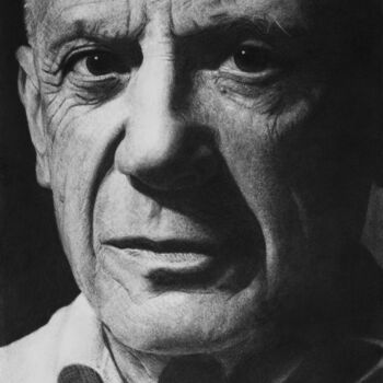 Drawing titled "portrait de Picasso" by Vincent Haller, Original Artwork, Charcoal