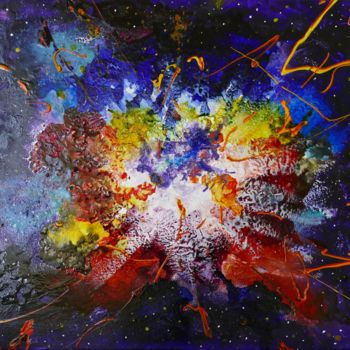 Painting titled "Big Bang" by Vincent Litoux, Original Artwork, Stained glass painting Mounted on Wood Stretcher frame