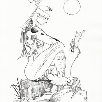 Zeichnungen mit dem Titel "Hurons-Wendat Clan…" von Vincent Marit, Original-Kunstwerk, Tinte