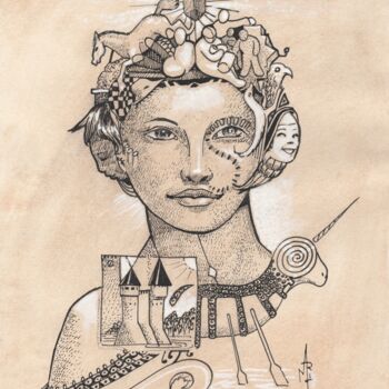 「Atlantide un peuple…」というタイトルの描画 Vincent Maritによって, オリジナルのアートワーク, インク