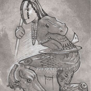 Zeichnungen mit dem Titel "Indien cherche chev…" von Vincent Marit, Original-Kunstwerk, Tinte