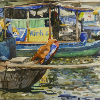 Pintura intitulada "Saigon River - 04" por Vincent Monluc, Obras de arte originais, Aquarela