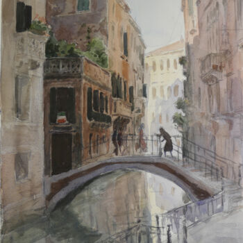 Painting titled "Ponte Tetta - Venise" by Vincent Monluc, Original Artwork, Watercolor