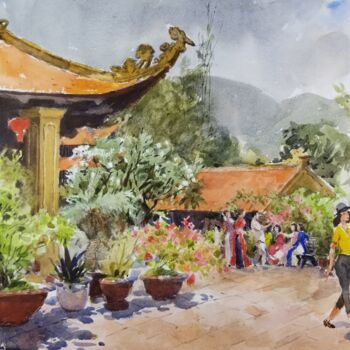 Painting titled "pagode 4 Poulo Cond…" by Vincent Monluc, Original Artwork, Watercolor
