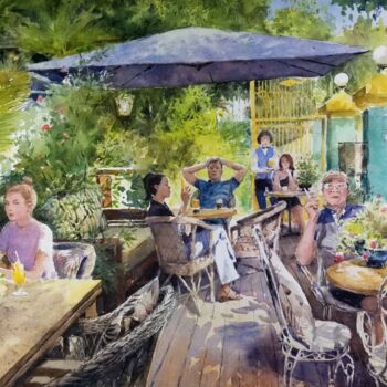 Painting titled "Restaurant RuNam a…" by Vincent Monluc, Original Artwork, Watercolor