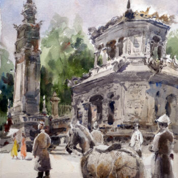 Painting titled "Tombeau du roi Khai…" by Vincent Monluc, Original Artwork, Watercolor