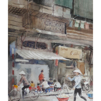 Peinture intitulée "Restaurant dans Han…" par Vincent Monluc, Œuvre d'art originale, Aquarelle