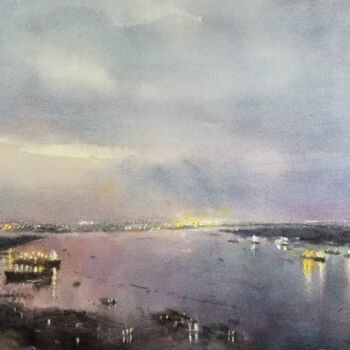 Malerei mit dem Titel "SaigonRiver#3" von Vincent Monluc, Original-Kunstwerk, Aquarell