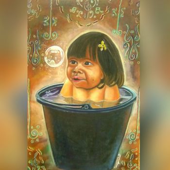Painting titled "Childhood" by Flamekeeper, Original Artwork, Pastel Mounted on Wood Stretcher frame