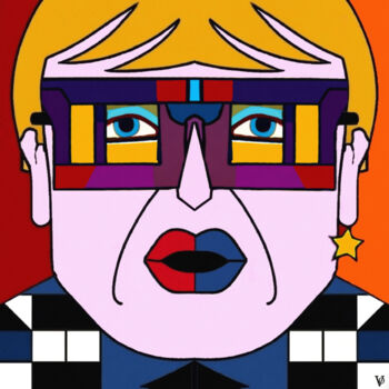 제목이 "" Sir Elton" série…"인 디지털 아트 Vincent Oriol로, 원작, 디지털 페인팅 알루미늄에 장착됨