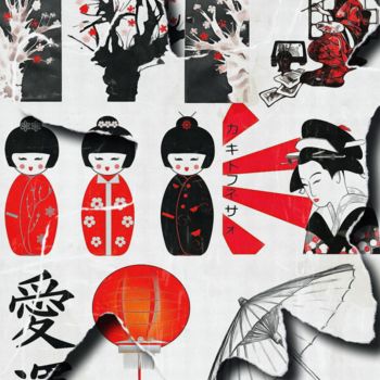 Digitale Kunst getiteld "Torn Series " Japan…" door Vincent Oriol, Origineel Kunstwerk, Digitaal Schilderwerk