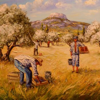 Peinture intitulée "Cueillette des oliv…" par Vincent Rallo, Œuvre d'art originale, Huile