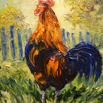 Painting titled "Le chant du coq de…" by Vincent Rallo, Original Artwork, Oil