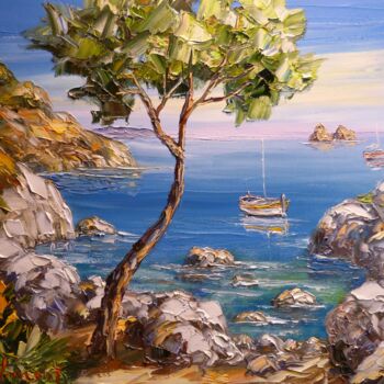 Painting titled "Vue sur les rocher…" by Vincent Rallo, Original Artwork, Oil