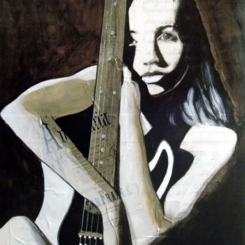 Malarstwo zatytułowany „Ma guitare” autorstwa Vincent Tessier Xxc, Oryginalna praca, Akryl Zamontowany na Panel drewniany