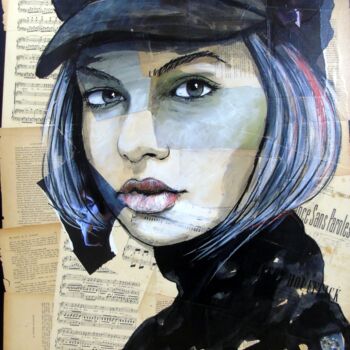 Peinture intitulée "Femme au chapeau 2" par Vincent Tessier Xxc, Œuvre d'art originale, Encre