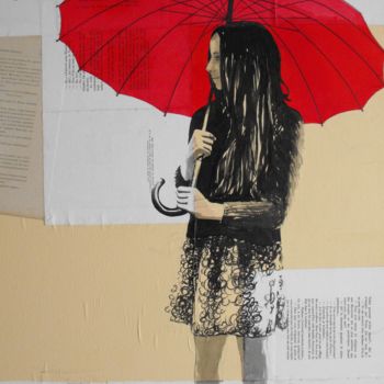 Painting titled "umbrella 2" by Vincent Tessier Xxc, Original Artwork, Ink Mounted on Wood Panel