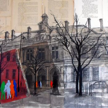 Painting titled "La mairie du 6em à…" by Vincent Tessier Xxc, Original Artwork, Ink Mounted on Wood Stretcher frame