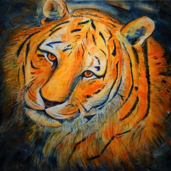 Painting titled "tigre" by Vincent Thoviste, Original Artwork, Acrylic Mounted on Wood Stretcher frame