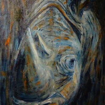 Painting titled "rhino" by Vincent Thoviste, Original Artwork, Acrylic Mounted on Wood Stretcher frame