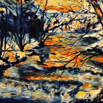 Peinture intitulée "Rivière en hiver" par Vincent Thoviste, Œuvre d'art originale, Huile Monté sur Châssis en bois