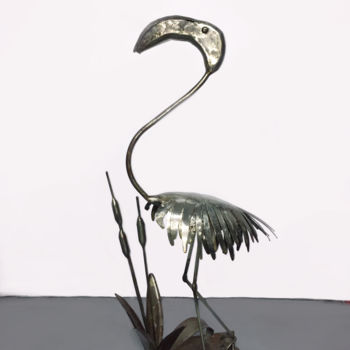 Sculpture titled "Le flamant rose" by Vincent Vari, Original Artwork, Metals