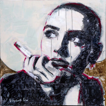 Painting titled "Woman with Cigarett…" by Vincent Vee, Original Artwork, Acrylic