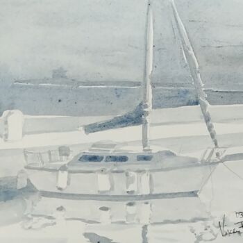 Peinture intitulée "Seul au port" par Vincent François, Œuvre d'art originale, Aquarelle