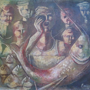 Pittura intitolato "il-pescivendolo.jpg" da Vincenzo Empireo, Opera d'arte originale, Olio