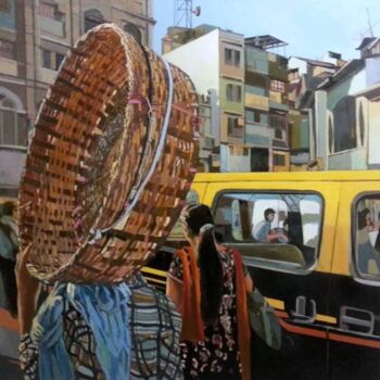「India」というタイトルの絵画 Vincenzo (Enzo) Forlettaによって, オリジナルのアートワーク, オイル ウッドストレッチャーフレームにマウント