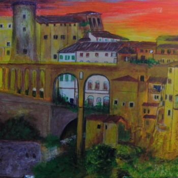Картина под названием "Borgo Medievale Etr…" - Vincenzo Neri, Подлинное произведение искусства, Акрил