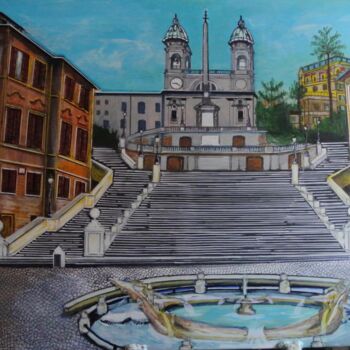 Painting titled "P.DI SPAGNA - ROMA…" by Vincenzo Neri, Original Artwork, Acrylic