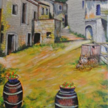 Schilderij getiteld "Borgo antico toscano" door Vincenzo Neri, Origineel Kunstwerk, Acryl