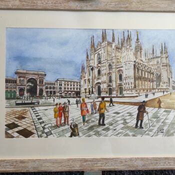 Schilderij getiteld "Duomo di Milano" door Vincenzo Piras, Origineel Kunstwerk, Aquarel