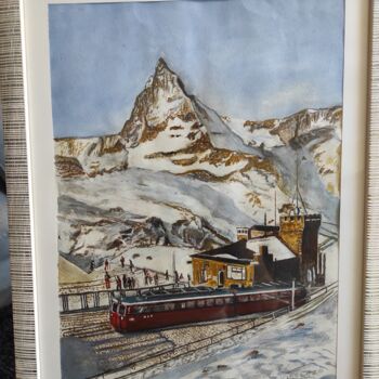 Schilderij getiteld "Treno in montagna" door Vincenzo Piras, Origineel Kunstwerk, Aquarel