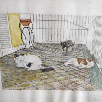 Painting titled "Tom, Jerry e Prisci…" by Vincenzo Piras, Original Artwork, Watercolor
