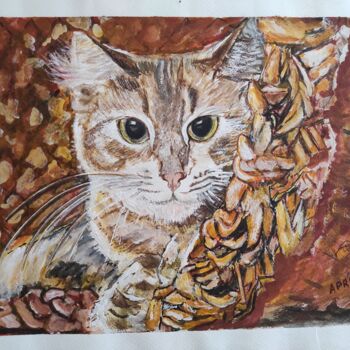 Painting titled "Gatto" by Vincenzo Piras, Original Artwork, Watercolor